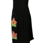 Mexico Handpainted Black Floral Ruffle One Shoulder Asymmetrical Hem Midi Dress Photo 0
