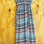 Presley Skye Cap Sleeve Print 100% Silk Crêpe de Chine Maxi Dress Sz M Blue Size M Photo 0