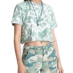 MOTHER Denim M The Slouch Cutoff Tie Dye Green Tee Shirt raw hem Size M Photo 0