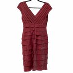 Adrianna Papell Red Deep V Neck Ruffle Skirt Off Shoulder Dress Photo 3