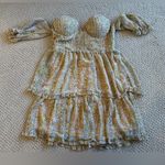 ASTR The Label Women’s Off Shoulder Two Tier Yellow Floral Mini Dress Medium Photo 7
