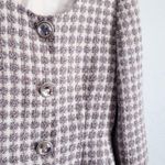 Vintage Worth New York Taupe and Cream Diamond Bling Scoop Neck Wool Blazer Coat Gray Size 10 Photo 3