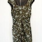 Andrew Marc  Womens 8 Silk Shift Dress Mottled Olive Green Square Neckline Zipper Photo 0