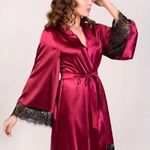 Nazausafashion Women’s Robe Satin With Beautiful Lace  Photo 0