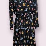 Vintage 80s Bedford Fair Belted Floral Midi Dress Women’s Size 16P Black Multi Photo 0