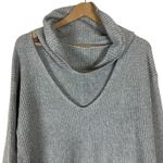 Forever 21  Oversized Cutout Sweater Womens M Gray Cowl V-Neck Ribbed Knit Y2K Photo 1