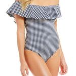 Cremieux Blue Gingham Plaid Off The Shoulder One Photo 0