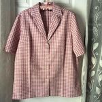 ASOS New DESIGN casual bowling shirt in pink check oversized blouse top, size 4 Photo 0