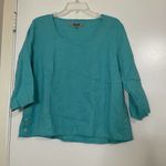 Flax  Turquoise Blue knit Linen side button Long sleeve top size SMALL Photo 0