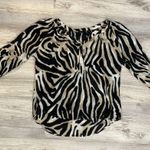 Westbound Black Tan White Animal Print 3/4 Cuff/Button Sleeve Blouse**Flaw** PM Photo 3