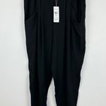 Eileen Fisher  Silk Georgette Crepe Black Pants Pockets Tapered Ankle Large NWT Photo 3