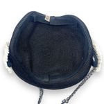 Vintage 50s Tilt Hat Black & Cream Straw Close Style Fascinator Black Mesh Veil Photo 13