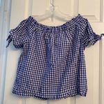 J.Crew  blue gingham plaid off the shoulder blouse sz 4 Photo 7