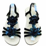 NWOT ~ LILLEY Black Strappy Summer Sandals with Flower Top ~ Women's Size 9 Photo 2