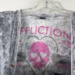 Affliction Lace Up Burnout Velvet Grunge Skull Print Fitted Short Sleeve T-Shirt Photo 2