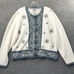 Vintage Koret Knit Cardigan Sweater Snowflakes Holiday Sequin Embroidered W LP White Size undefined Photo 0