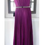 Mac Duggal ’s IEENA Belted Pleated Satin Gown in Berry Size 8, New w/Tag Photo 4
