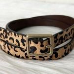 Leather Animal Hair Leopard Belt Gold Hardware Brown Tan Size Small Photo 0