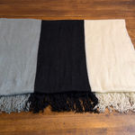 DonniBlack Gray Cream Color Block Wide Knit Scarf Wrap 76L X 26W White Photo 0