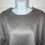 Catherine Malandrino Soft Faux Suede Leather Faux Fur Cuff Long Sleeve Top Grey Photo 4