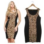 Torrid Dress Womens 2 Leopard Color Block Round Neck Sleeveless Mob Wife Black Photo 1