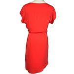 Halston Heritage  Twist Front Boat Neck Drape Short Sleeve Dress Coral Red Small Photo 2