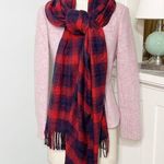 Banana Republic  Navy Blue & Red Plaid Fringe Scarf Photo 2