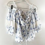 Olivaceous Positano Floral Cold Shoulder Smocked Babydoll Top White Blue Large Photo 5