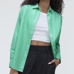 Everlane  Button Down Cotton Oversized Pinstripe Shirt Mint Green Size 6 Photo 4