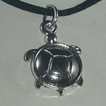 Handmade Hand Crafted Necklace Silver Turtle Black Silk #4 Photo 3