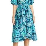 Lilly Pulitzer New Juney Puff Sleeve Faux Wrap Dress Low Tide Navy Catty 6 Photo 0