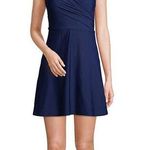 LANDS END Tummy Control Surplice Wrap Swim Dress One Piece Swimsuit Navy Size 18 Blue Photo 0