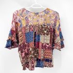 Umgee bohemian faux wrap flutter sleeve hippy cropped mixed media top size L Photo 1