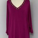 Lane Bryant  Womens V-neck Gems Top Plus Size 18 20 Fuchsia Pink Shirt Batwing Photo 0