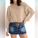 Sweater Womens XL Beige Crop Top Crewneck Cropped Batwing Sleeve Ribbed Tops D1 Photo 3