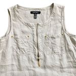 Ellen Tracy  Linen Tan & Cream Pin Stripe Sleeveless Top w/ Gold Hardware Medium Photo 4