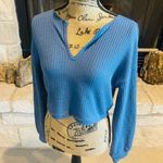 SheIn Blue V-Neck Waffle Knit Sweater Photo 0