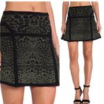 Diane Von Furstenberg  Flote Reptile Print Jacquard Knit Olive Mini Flare Skirt Photo 2