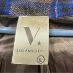 V Los Angeles Wool Blue Gray Plaid Zip Pea Coat Jacket Hooded Double Breasted L Size L Photo 10
