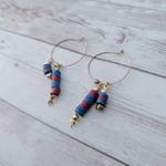 Vintage Dangle Earrings For Pierced Ears Gold Tone, Blue, Red Blue Photo 3