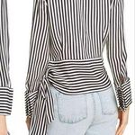 Alice + Olivia Alice Olivia Alba Striped Tie Waist Silk Top Size XS French Cuff Black White Photo 0