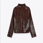 ZARA  SEQUINNED TOP Blouse High Neck & Long Sleeves w/ Slit Size XS NEW Photo 9