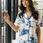 Katie Kime Apres Ski Toile Pajama Top in White & Navy Size M Photo 0