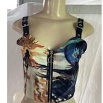 Graphic Print Corset Top Buckle Strap Sleeveless Party Clubwear Sexy Size S Black Photo 0