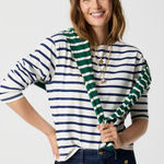 J.Crew  Relaxed Fit Blue White Boat Neck T Shirt Long Sleeve Top Size XS Photo 0
