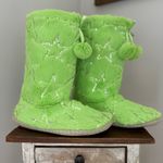 SO NWOT  Sz: W 9/10 Fuzzy Bright Grinch Green Sequin Star Slipper Boots. Faux fur Photo 1