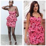 ZARA NWT  Rose Floral Jacquard Peplum Mini Dress Size Medium Rhinestone Strapless Photo 1