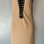 Iris  Tan Lace-Up Mini Dress Photo 0