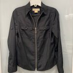 Michael Kors  Women's Black Blouse Full Zip Long Sleeve Collar Dress Shirt Top P Photo 0