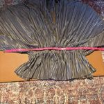 MIOU MUSE NWOT Plisse Dolman Sleeve Plunging V Neck Ruched Waist Top Medium Silver Photo 4